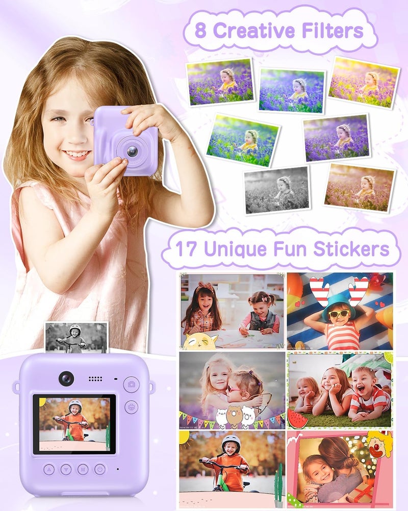 Fulealfly Kids Camera Instant Print for Girls Boys with Print Paper & 32GB Card, Age 3-12 Kids Toys Christmas Birthday Gifts(Purple) - Image 5